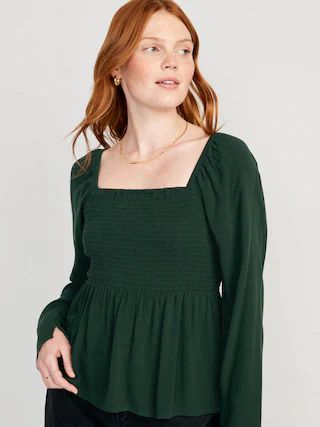 Long Sleeve Smocked Peplum Blouse for Women | Old Navy (US)