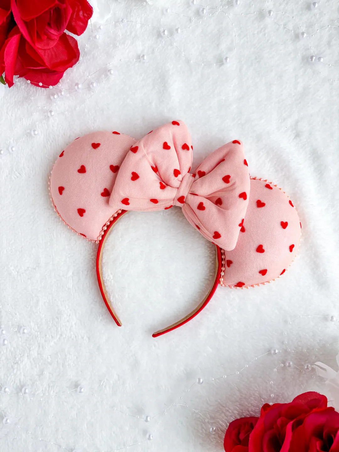 Valentines Day Pearl Heart Velvet Inspired Mouse Ears Mickey Ears Headband - Etsy | Etsy (US)