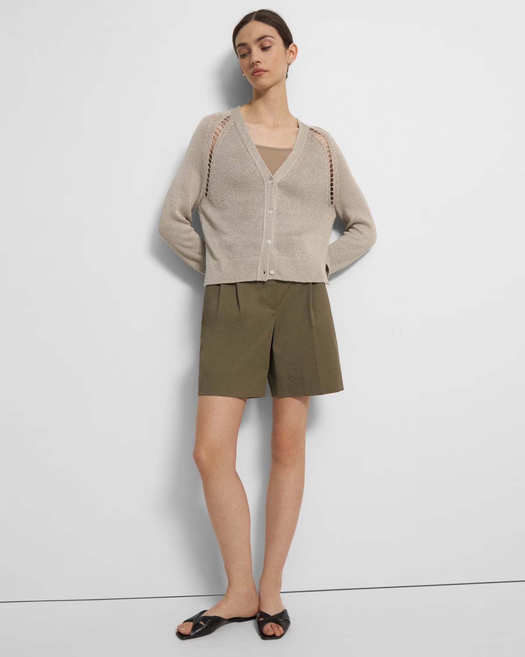 Hanelee Cropped Cardigan in Knit Linen | Theory UK