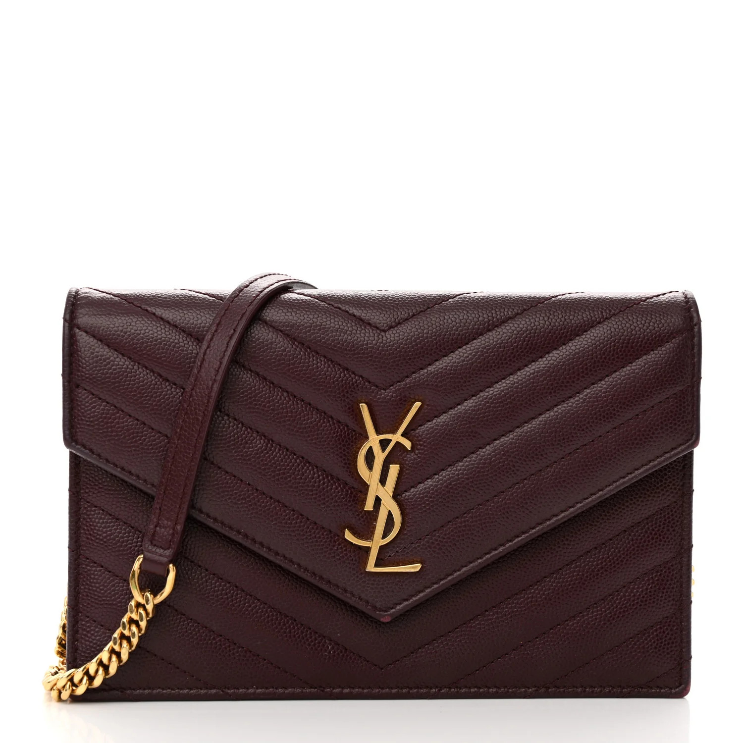 Grain De Poudre Matelasse Chevron Monogram Envelope Chain Wallet Rouge Legion | FASHIONPHILE (US)