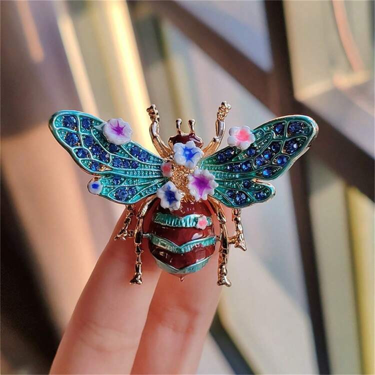 1pc Vintage Alloy Bee & Rhinestone Studded Flower Broche Pin, Elegante Kledingaccessoire Voor Vro... | SHEIN