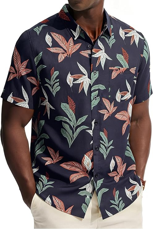 PJ PAUL JONES Mens Hawaiian Shirt Short Sleeve Button Down Shirts Casual Tropical Floral Summer B... | Amazon (US)