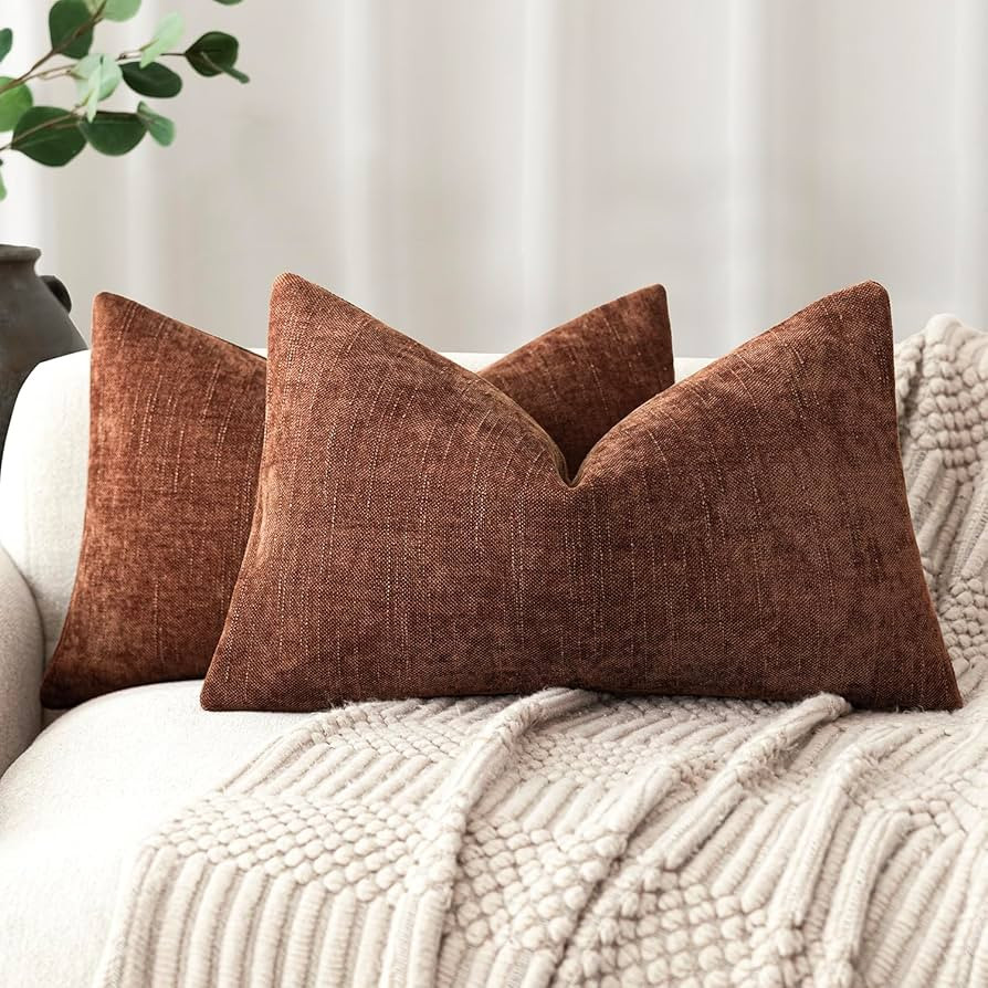 Foindtower Pack of 2 Textured Chenille Throw Decorative Pillow Covers Square Accent Solid Cushion... | Amazon (US)