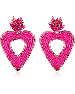 Valentine’s Day Earrings Beaded Heart Drop Earrings Edged in gold beading Fashion Trendy Big Lo... | Amazon (US)