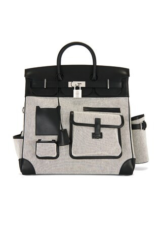 Hermes Evercalf Toile Cargo Haut A Courroies Birkin 40 Handbag in Black,Light Grey | FWRD 