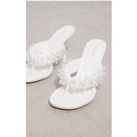 White PU Round Toe Thong Jewel Mid Heeled Mules | PrettyLittleThing UK