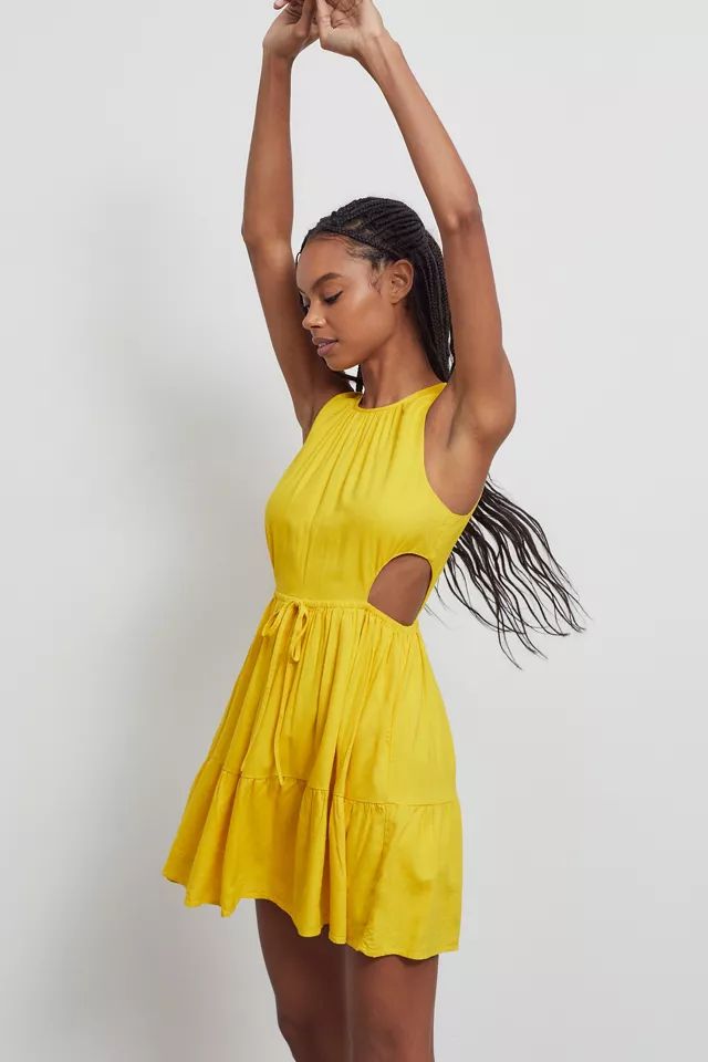 UO Khadijah Linen Cutout Mini Dress | Urban Outfitters (US and RoW)