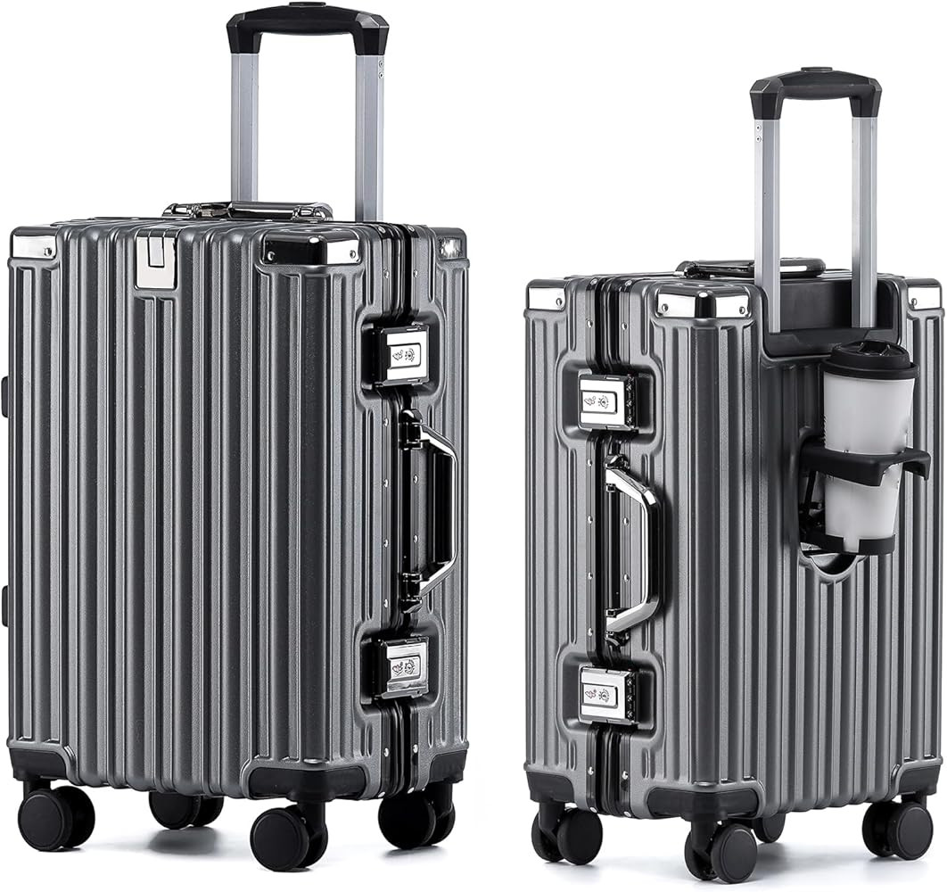 HotWay 26 Inch Aluminum Frame Luggage with Spinner Wheels, PC Hard Shell Suitcase with Cup Holder... | Amazon (US)