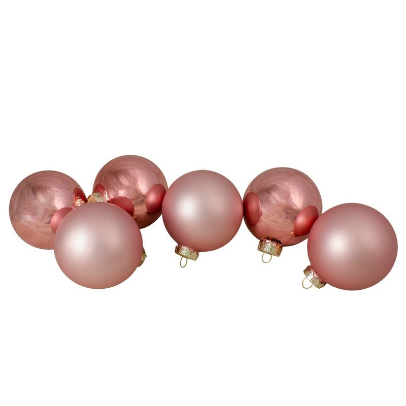 Northlight 6ct Shiny and Matte Baby Pink Glass Ball Christmas Ornaments 3.25" (80mm) | Target