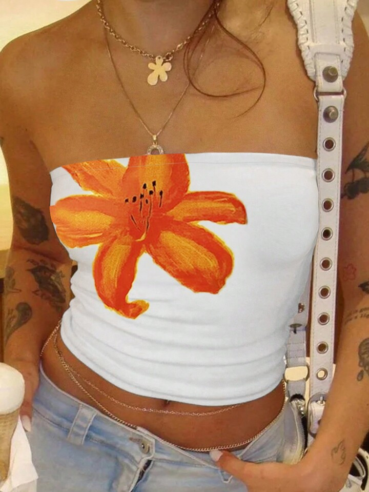 INAWLY Floral Print Crop Tube Top | SHEIN