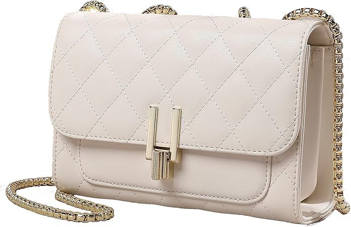 Plergi Small Genuine Leather Crossbody Quilted Flap Handbag with Chain Strap for Women Lightweigh... | Amazon (US)