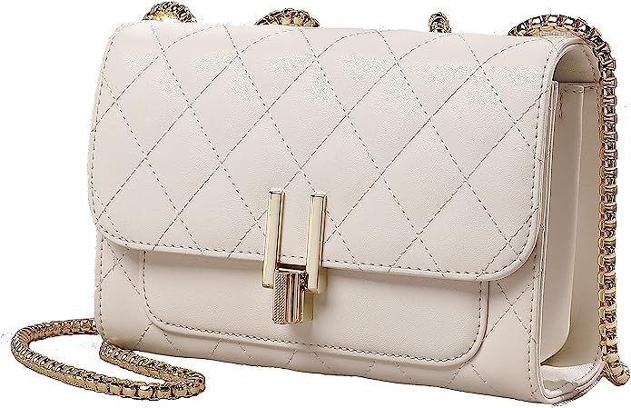 Plergi Small Genuine Leather Crossbody Quilted Flap Handbag with Chain Strap for Women Lightweigh... | Amazon (US)