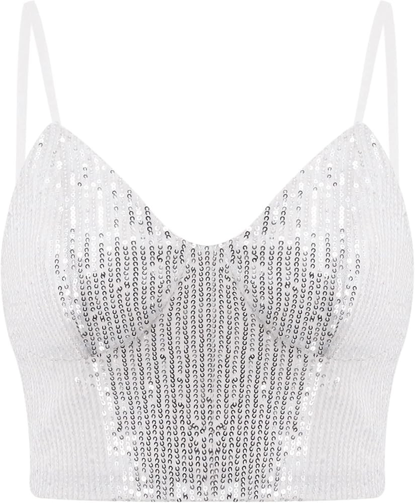 Erinaco Women's Rhinestone Diamond Tank Top Color Beaded Sling Tube Top Bustier Vest Crop Top Sex... | Amazon (US)