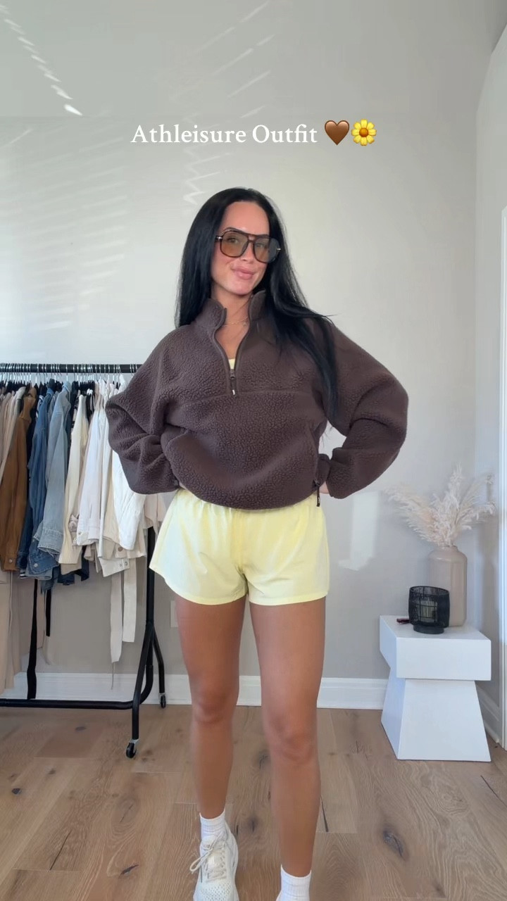 This color combo >>> 🍋🤎 
The perfect walk OOTD with my fave comfy sneakers. Perfect for long distances walks!

My outfit details will be on my LTK✨
Sizing: 5’7, 145 lbs, 32DD M half zip, S tank, 6 shorts

@Aritzia spring outfit inspo, Aritzia outfit, casual chic outfit, walk outfit idea, athleisure look, comfy style, everyday outfit, neutral tones, trending outfits, sneaker style, walking shoes, walk outfit, hot girl walk, activewear outfits 

#LTKActive #LTKgrwm #LTKootd