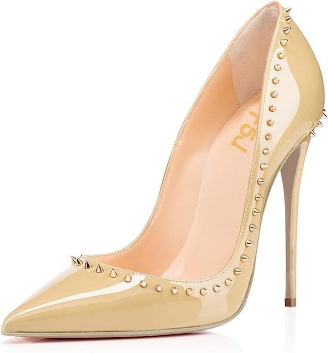 FSJ Women Pumps Pointed Toe High Heel Stilettos Rivets Studded Patent Leather Shoes Size 4-15 US | Amazon (US)