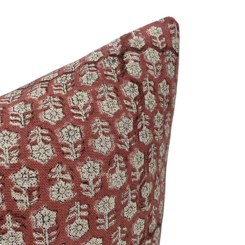 VICTORIA Designer Floral Linen Pillow Cover Reddish Brown - Etsy | Etsy (US)