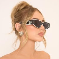 Side Logo Detail White Trim Chunky Sunglasses In Black, Women's Size UK 0 | EGO (UK)
