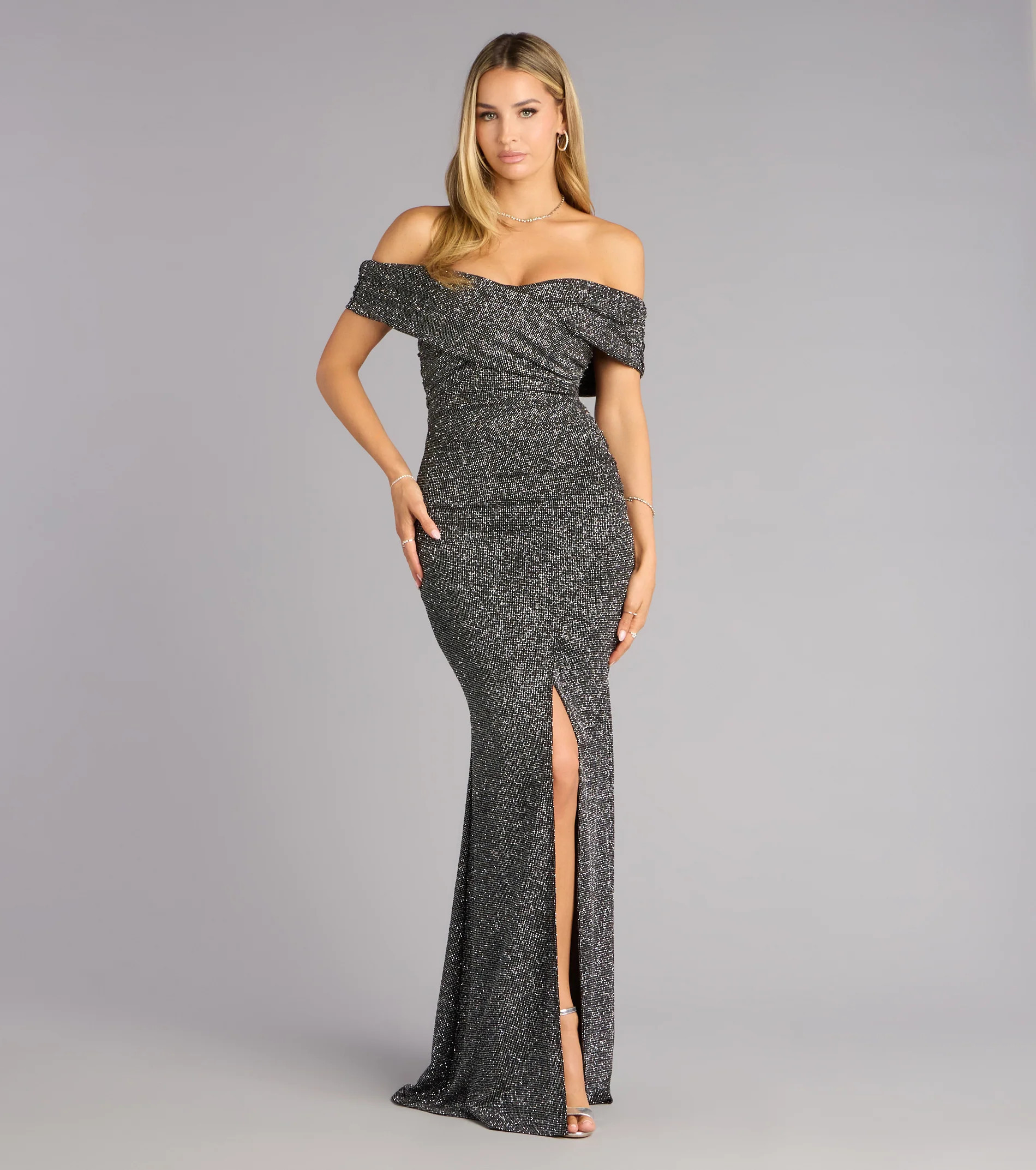 Elyse Glitter Knit Off-The-Shoulder Mermaid Dress | Windsor Stores