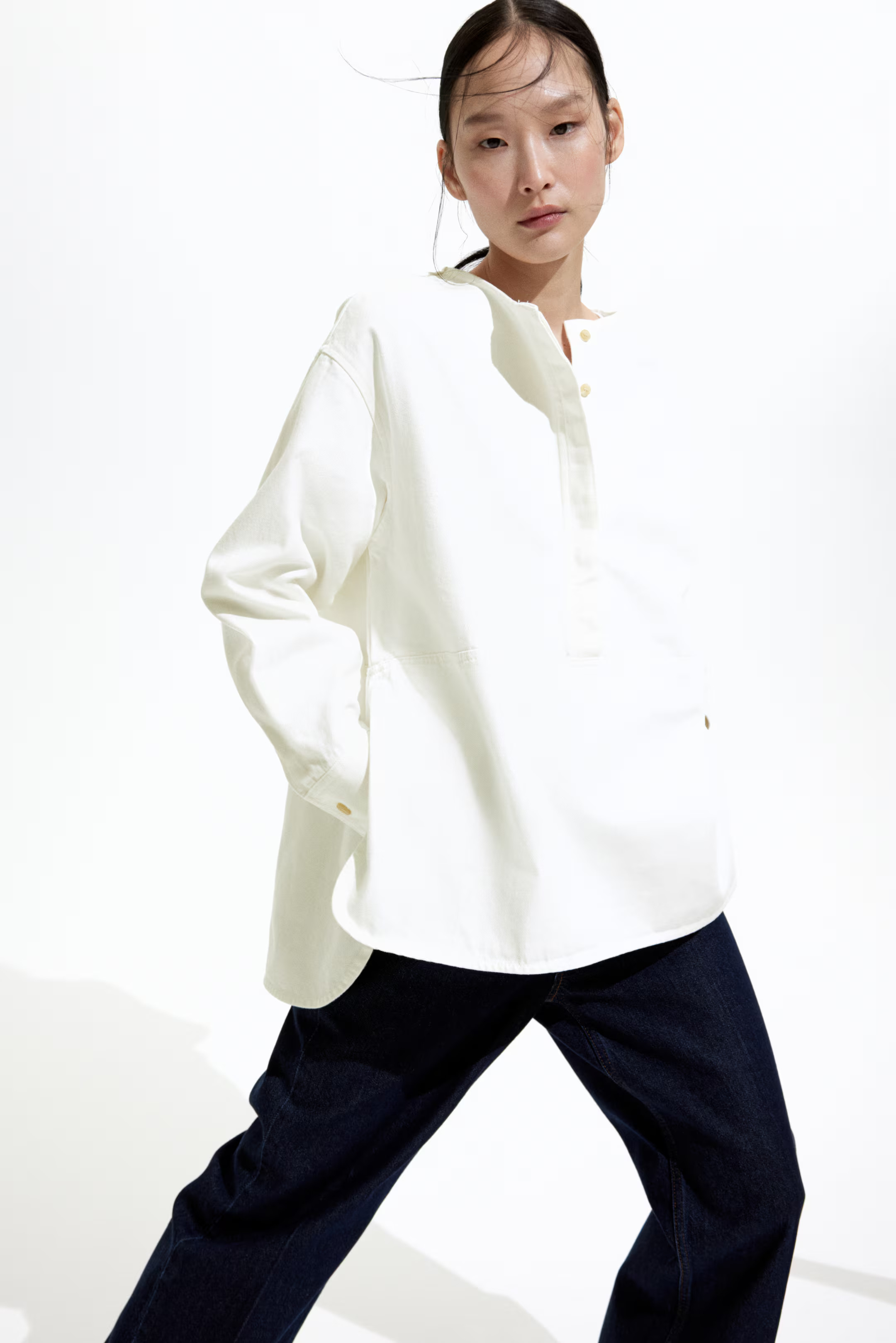 Pullover Twill Blouse - White - Ladies | H&M US | H&M (US + CA)