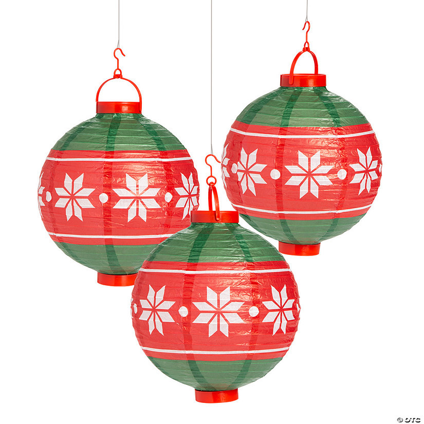 10" Light-Up Christmas Ornament Hanging Paper Lanterns - 3 Pc. | Oriental Trading Company