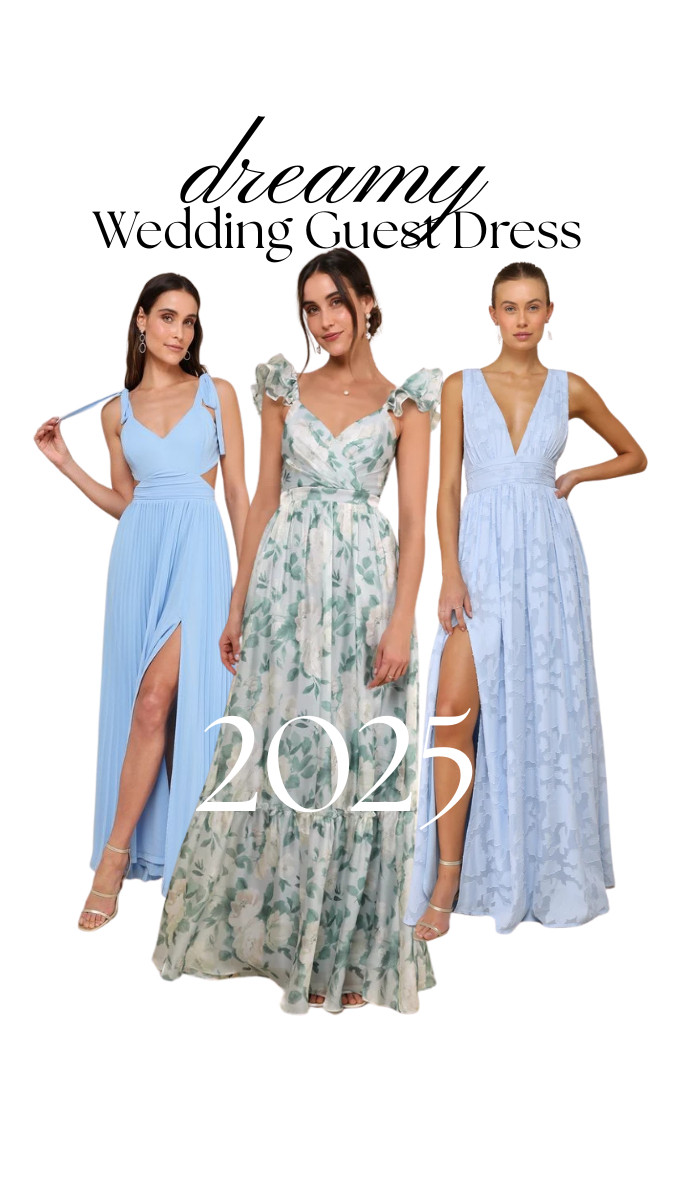the perfect dreamy maxi wedding guest dress for spring or summer 2025! beautiful, unique, flowy blue and white floral maxi dresses! so cute! 

 #weddingguest #weddings #springdress #summerdress #maxidress #bluefloral #LTKMidsize #LTKFindsUnder100 #LTKWedding