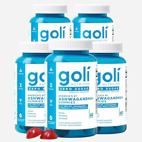 Goli Zero Sugar Ashwagandha Gummies, 60 Count Each (5 Pack, 300 Total) – with KSM-66, L-Theanine, Maca and Vitamin D - No Sugar Alcohols - Vegan, Keto-Friendly, Non-GMO | Amazon (US)