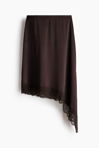 H & M - Asymmetric lace-trimmed skirt - Brown | H&M (UK, MY, IN, SG, PH, TW, HK)