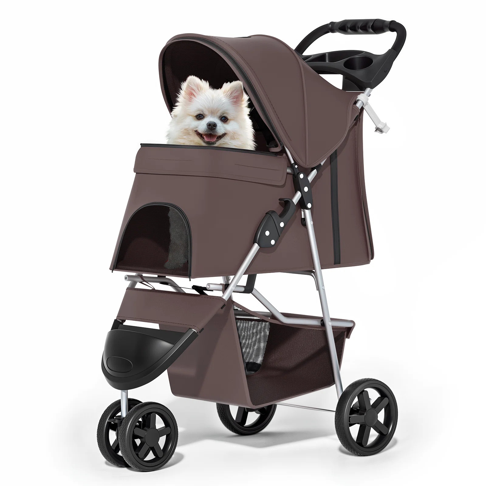 Foldable Pet Stroller, 3 Wheels Folding Carrier Jogger Stroller for Dogs Cats with Canopy and DIY... | Wayfair North America