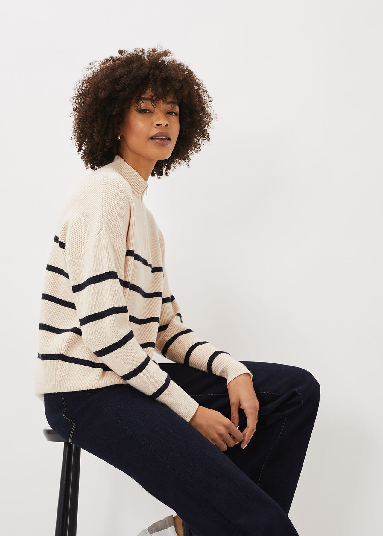 Rosan Zip Funnel Neck Stripe Jumper | Phase Eight (UK)