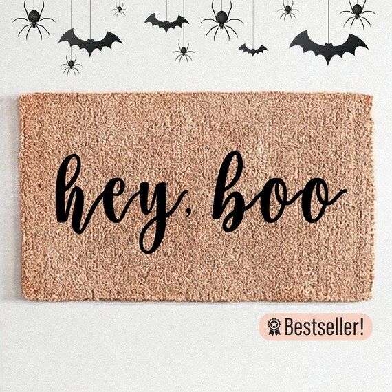 Hey Boo Funny Coir Flocked Doormat Halloween Doormat | Etsy | Etsy (US)