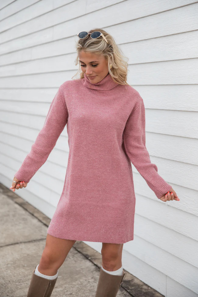 Faith In Love Mauve Turtleneck Sweater Dress | Pink Lily