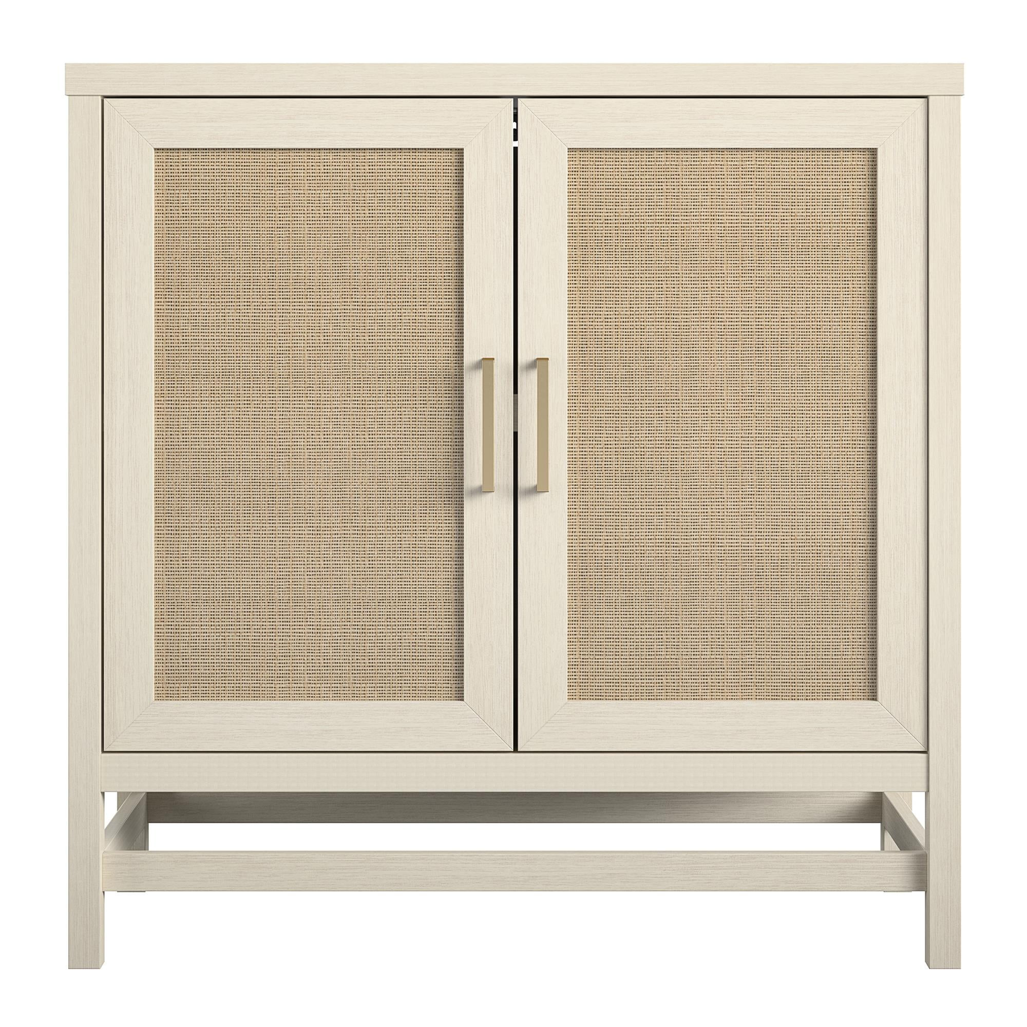 Ameriwood Home Lennon 2 Door Storage Cabinet, Ivory Oak and Faux Rattan | Walmart (US)