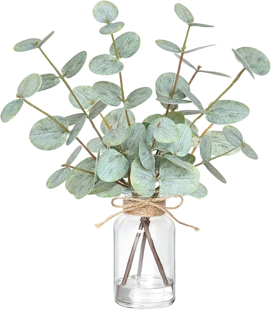 Amazon.com: Piklado 13" Fake Eucalyptus Stems in Vase with Faux Water,Artificial Plants Eucalyptu... | Amazon (US)