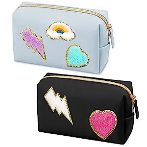 2 Pieces Preppy Patch Small Toiletry Bag Smile Face Bolt Heart Rainbow Waterproof Cosmetic Bag Tr... | Amazon (US)