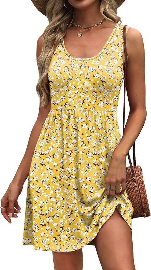 WIHOLL Women's Summer Dress 2025 A-Line Sleeveless Casual Sundress with Pockets Floral/Solid | Amazon (US)