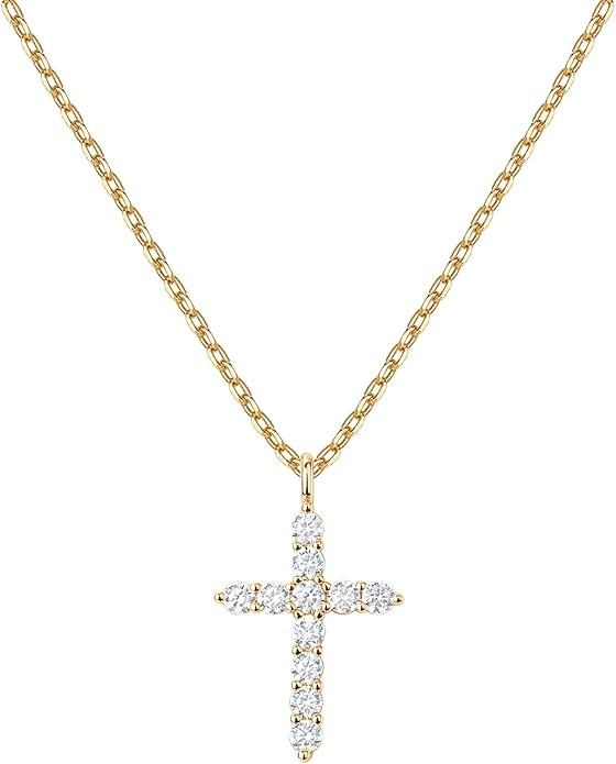 PAVOI 14K Gold Plated Cubic Zirconia Cross Necklace for Women | Cross Faith Pendant Necklaces | Amazon (US)