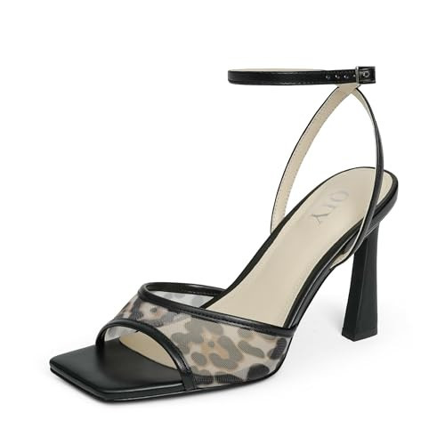 QIY Leopard Heels for Women Strappy Stiletto Mesh Heels Square Open Toe Heel 3 Inch Faux Leather Summer Dress High Heel Leopard Sandals Size 6 | Amazon (US)
