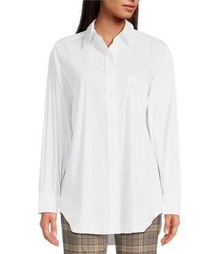 Gianni Bini Prep Cotton Blend Point Collar Long Sleeve Button Front Blouse | Dillard's | Dillard's