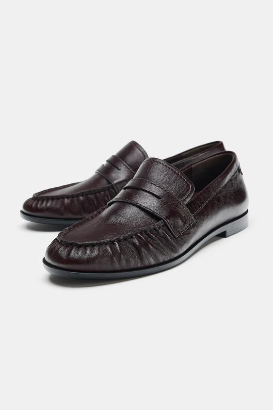 Zara - Leather Loafers - Brown - 6 - Woman | Zara US