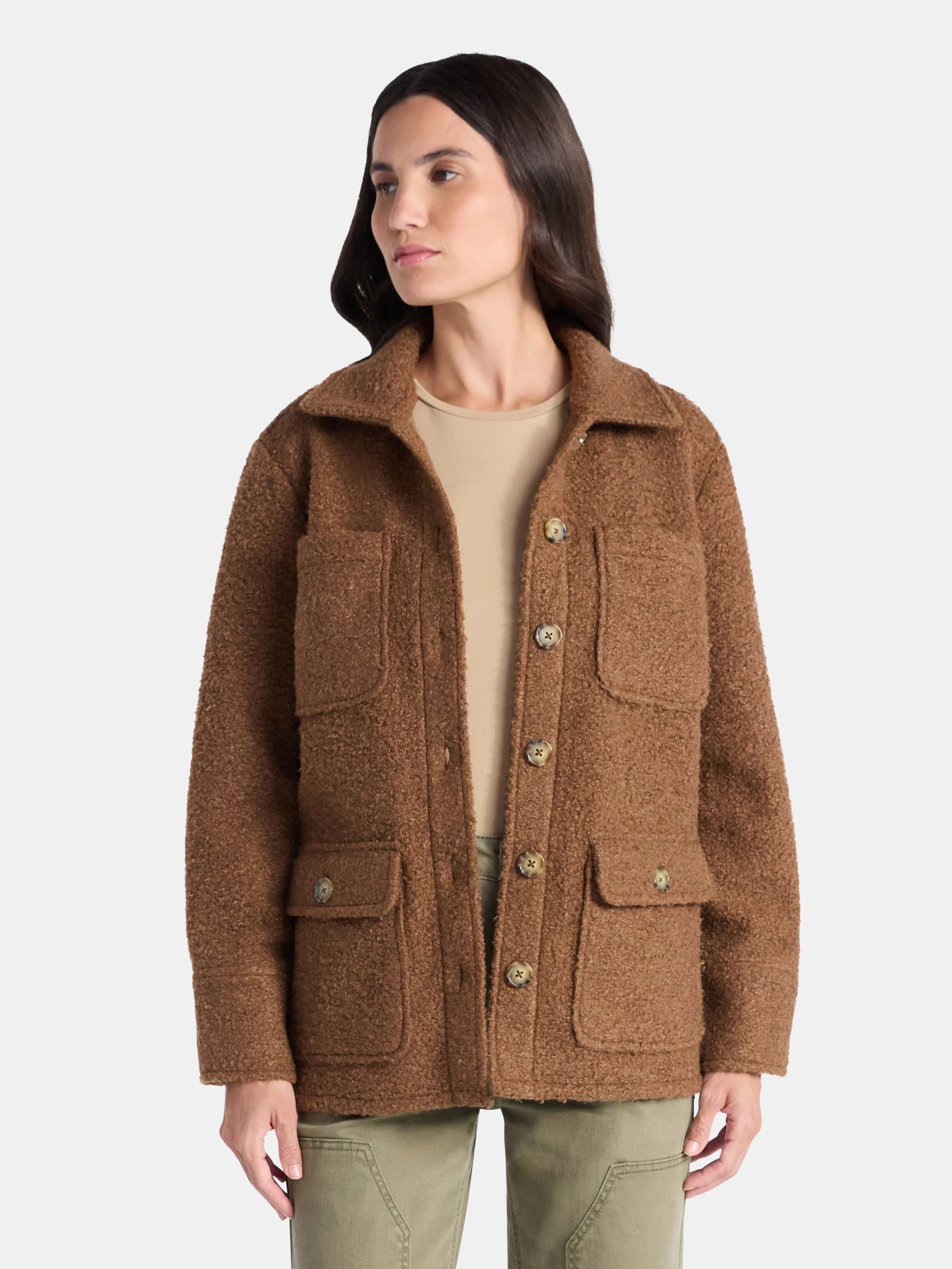 Time and Tru Women's Boucle Utility Shacket, Midweight, Sizes XS-XXXL | Walmart (US)