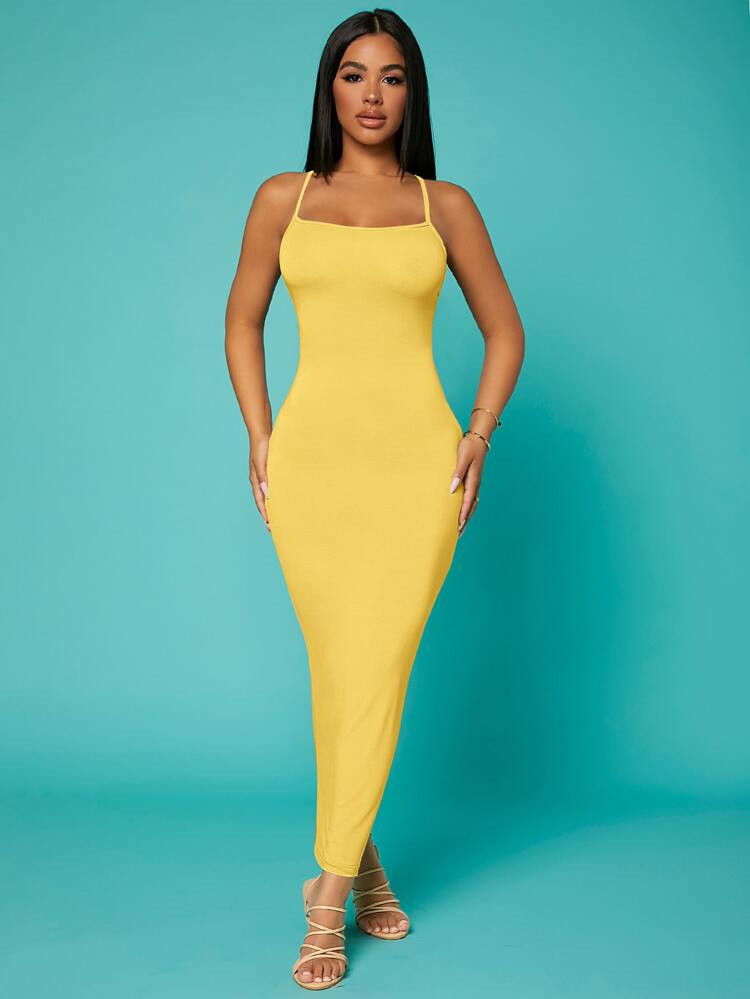 SHEIN SXY Solid Criss-cross Backless Bodycon Dress | SHEIN
