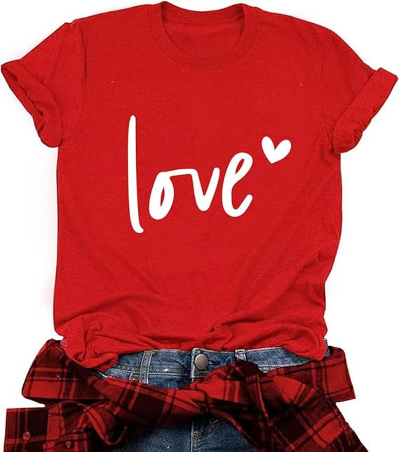 Valentines Shirts for Women Cute Love Heart Graphic Tees Short Sleeve Teacher Gift Tops | Amazon (US)