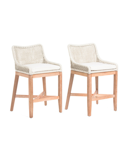 Set Of 2 Grid Weave Rope Counter Stools | TJ Maxx