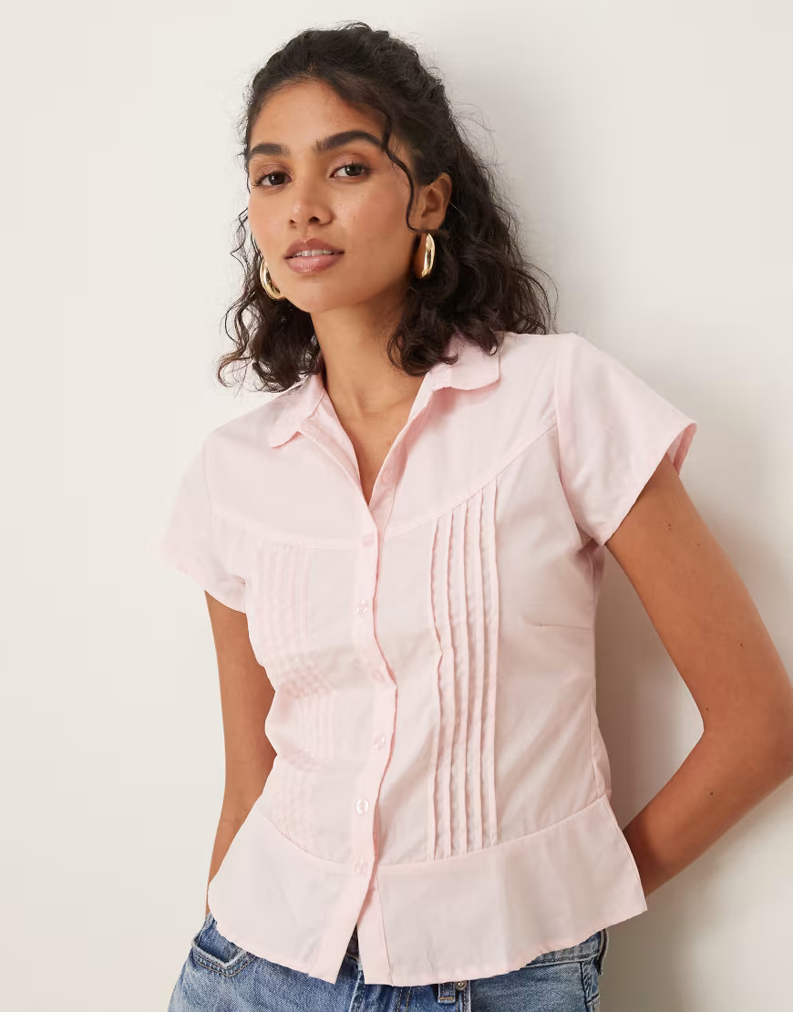 Motel Wilmot pleated blouse in light pink | ASOS (Global)