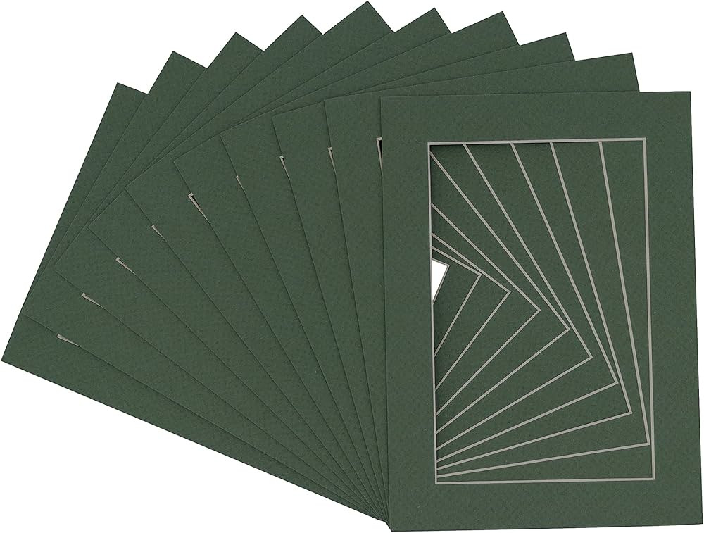 Pack of 25 Acid Free 10x13 Mats Bevel Cut for 8x10 Photos - Hunter Green Precut Matboards With Ba... | Amazon (US)