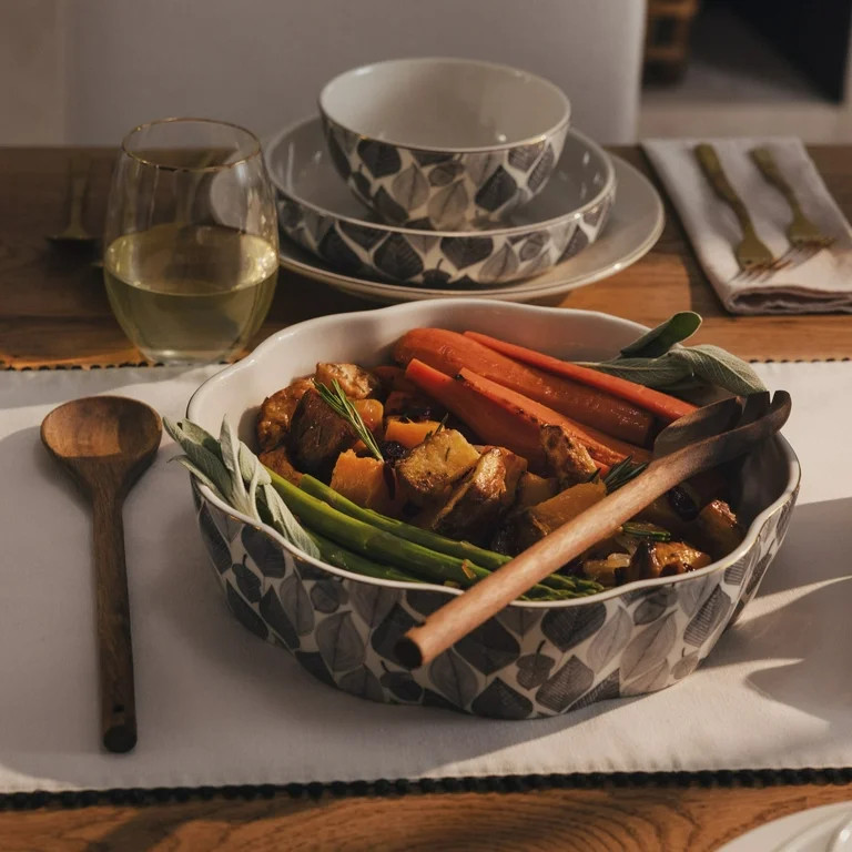 Thyme & Table 3-Piece Serving Bowl with Wooden Serving Spoon and Fork, Red Leaf | Walmart (US)