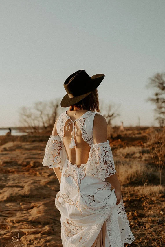 Crochet wedding dress, boho wedding dress, crochet lace dress, cold shoulder dress, open back wed... | Etsy (US)