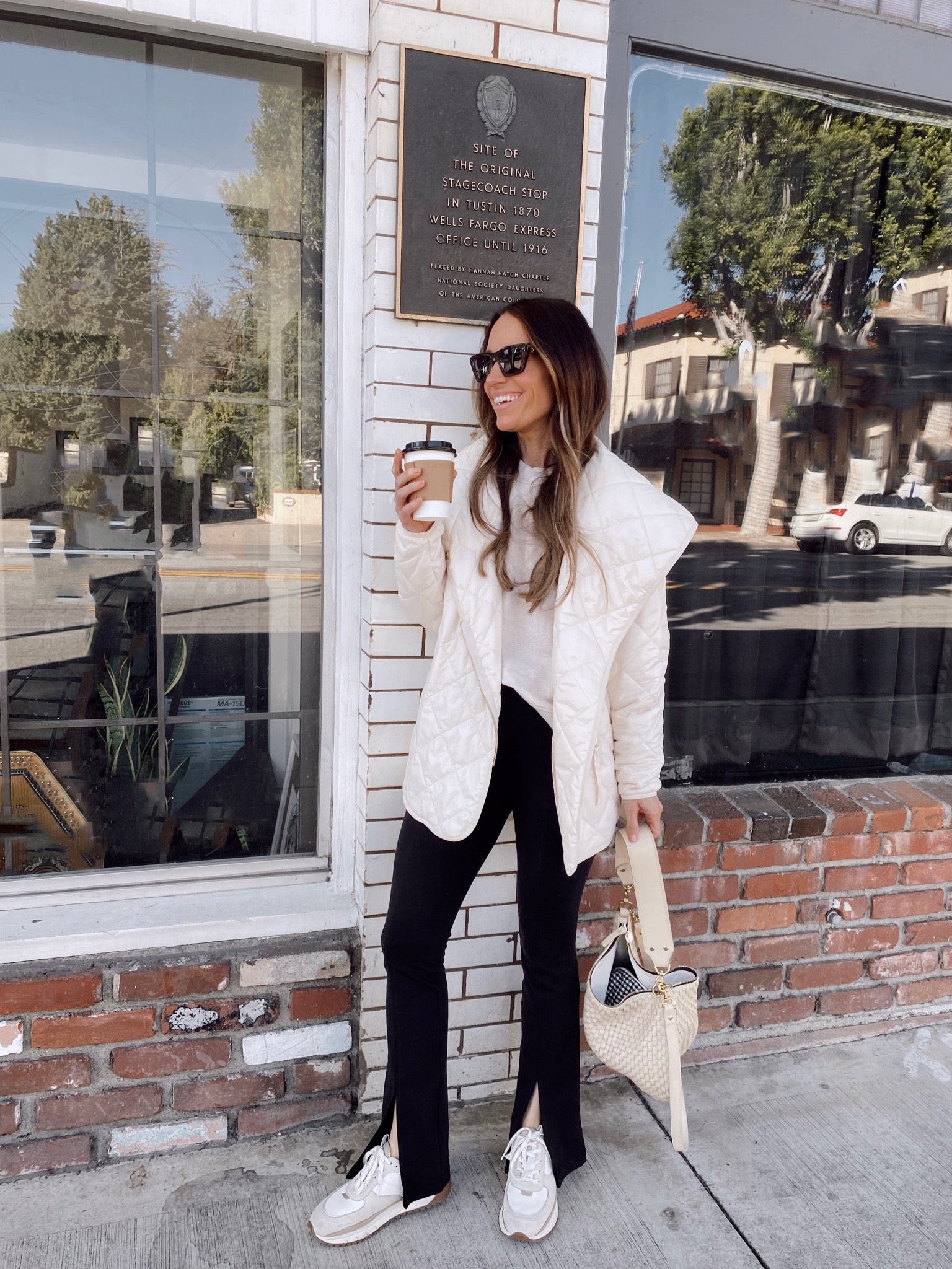 School drop outfit from February’s capsule wardrobe 
Quilted jacket (size down) 
Sweatshirt 15% off with code SHANNONP15 
Wearing 7/8 length in leggings 
Trainer sneakers (Tts) 

#LTKstyletip