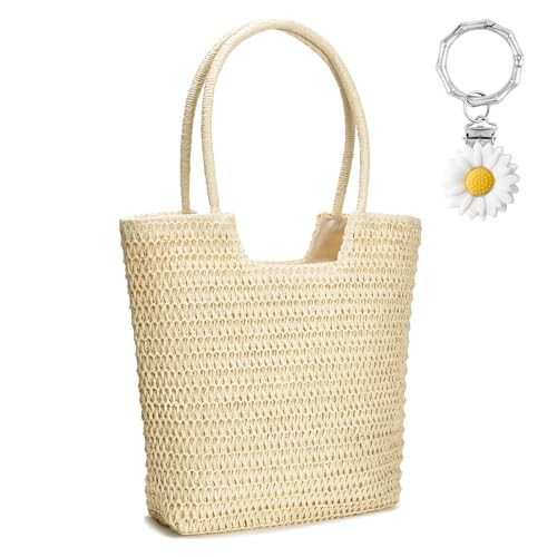 WEIMZC Large Straw Beach Bag for Women Summer Tote Bags Shoulder Handbags Woven Straw Totes-Perfect for Vacations and Outings（Style 4-Beige） | Amazon (US)