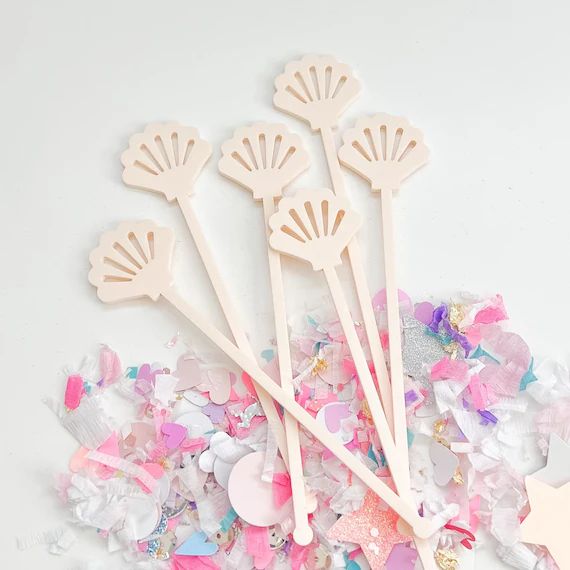 Acrylic Seashell Stir Sticks Seashell Party Decor Mermaid - Etsy | Etsy (US)